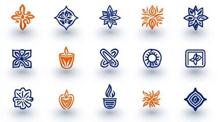 Poster - Decorative Geometric Symbols and Icons in Blue and Orange Colors
