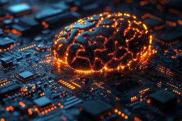 Poster - Creative representation of a brain on a circuit board illustrating the fusion of technology and intelligence
