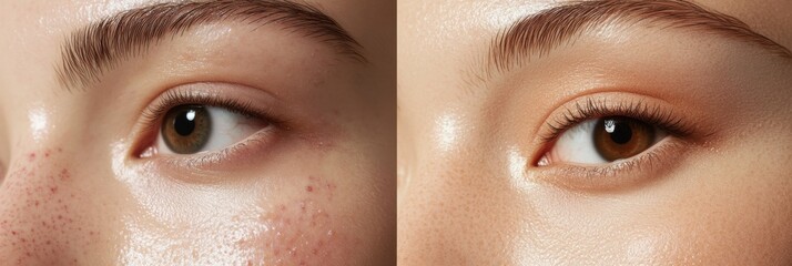 Leinwandbilder - Comparison of acne prone skin and flawless skin showcasing dermatology techniques and skincare solutions. Generative AI
