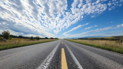 Aufkleber - Open highway stretching into the horizon beneath a stunning sky filled with dynamic clouds showcasing freedom and travel : Generative AI