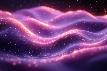 Poster - Soft purple waves of light undulating with sparkling dust in a dreamlike space environment