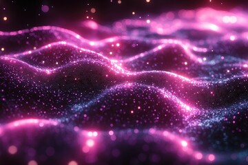 Poster - Colorful waves of light create a mesmerizing landscape in a digital space at night