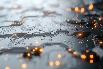 Poster - Detailed close-up of a circuit board with glowing components illustrating modern technology in action