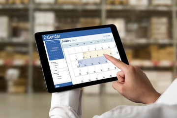 Poster - calendar on computer software application for schedule planning for personal organizer and online bu