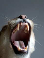 Poster - Close up of an openmouthed cat yawning showcasing sharp teeth and expressive features : Generative AI