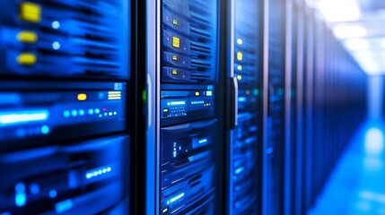 Fototapete - Futuristic data center with illuminated server racks showcasing modern technology infrastructure : Generative AI