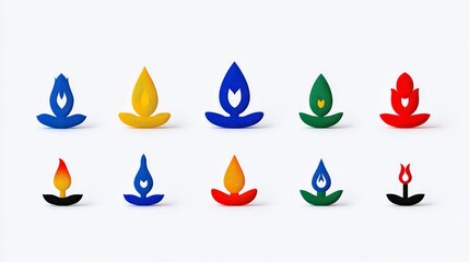 Poster - Colorful Flame Icons Representing Energy, Light, and Warmth