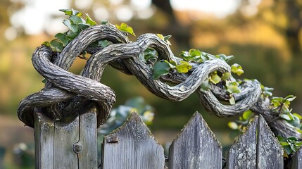 Poster - beautiful strange twisted shape of a climbing plant growing on a fence in close up