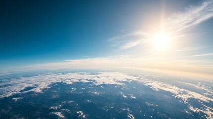 Aufkleber - Dramatic View of Earth from Space with Bright Sun and Serene Cloud Cover : Generative AI