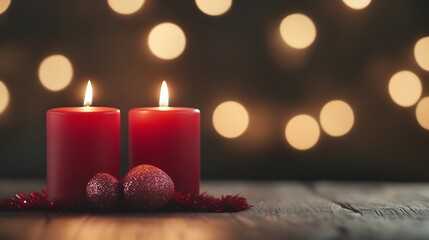 Aufkleber - Beautiful red candles glowing softly with festive decor and warm bokeh lights in the background : Generative AI