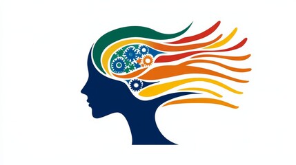 Poster - Abstract Illustration of a Thoughtful Profile with Colorful Gears
