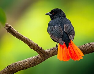 A Red-backed Fairywren (Malurus melanocephalus), a songbird, is singing on a branch with an isolated green background in Gold Coast, Queensland, Australia