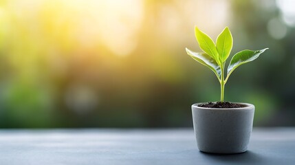 Poster - Green plant sprouting in a stylish pot capturing the essence of nature and growth in a bright environment : Generative AI