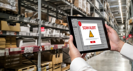 Poster - cyber security software show alert of cyber attack for protection snugly. danger from virus, phishin