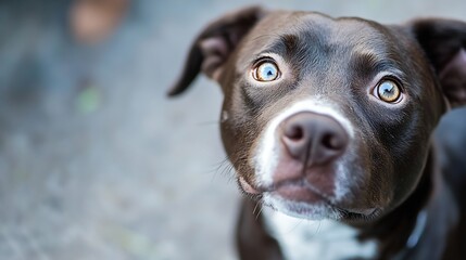 Aufkleber - Closeup of a curious brown dog with expressive eyes looking directly at the camera : Generative AI