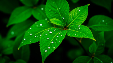 Sticker - A leafy green plant with droplets of water on it