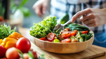 Poster - Fresh vegetable salad being prepared with vibrant ingredients providing a healthy lifestyle choice : Generative AI