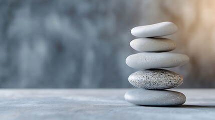 Leinwandbilder - Five Balanced Stones Stacked on a Smooth Surface for Relaxation and Meditation : Generative AI
