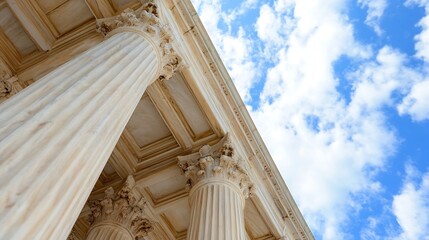 Poster - Majestic photo capturing classical architecture featuring tall columns against a blue sky backdrop : Generative AI