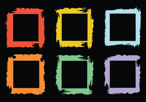 Colorful Grunge Brush Frame Collection – Abstract Painted Borders on Black
