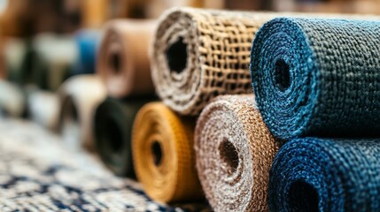 Aufkleber - Colorful rolls of fabric stacked neatly showcasing diverse textures and patterns for crafting and decor projects : Generative AI