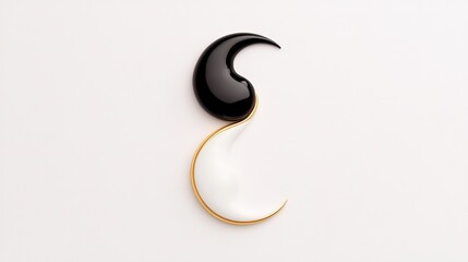 Poster - Black and White Abstract Shape with Golden Curve on Light Background
