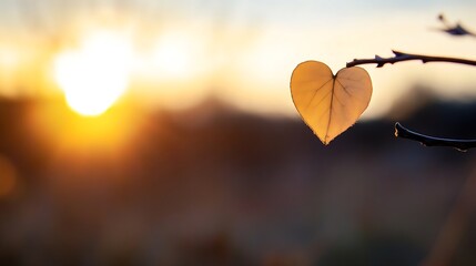 Poster - Beautiful Heart Shaped Leaf Caught in Twilight Sunlight Over a Scenic Landscape : Generative AI