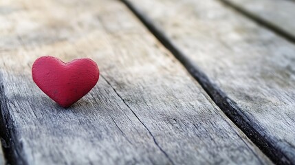 Poster - Single red heart decor piece on a rustic wood surface symbolizing love and affection in a charming setting : Generative AI