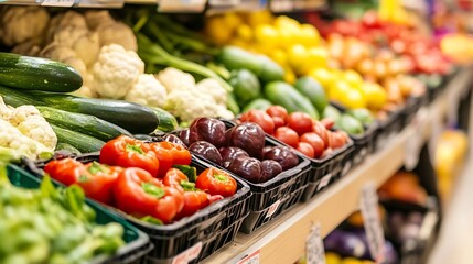 Poster - Fresh organic vegetables displayed in a grocery store setting for healthy eating : Generative AI