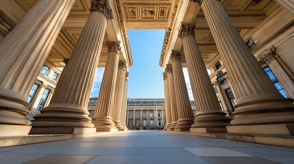 Aufkleber - Stunning view of ancient columns showcasing grand architecture and blue sky : Generative AI