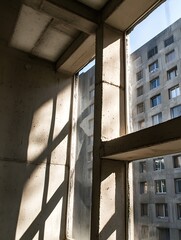 Leinwandbilder - Sunlight Streaming Through a Window Revealing Urban Architecture Shadows : Generative AI