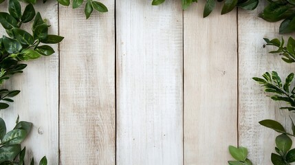 Poster - Elegant greenery frame on rustic wooden background perfect for social media or creative projects : Generative AI
