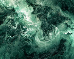 Poster - A close-up of swirling green and white abstract fluid textures, symbolizing motion and energy with intricate patterns and dynamic fluidity, representing the natural power of water.