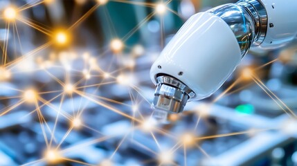 Poster - Innovative robotic arm with digital connections and lights showcasing the future of technology : Generative AI