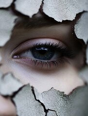 Poster - Captivating Portrait of a Woman's Eye Surrounded by Cracked Skin Creating a Unique Artistic Effect : Generative AI