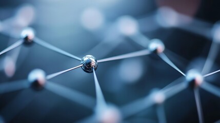Aufkleber - Closeup view of molecular structure showcasing interconnected atoms with a beautiful blue glow and depth of field : Generative AI