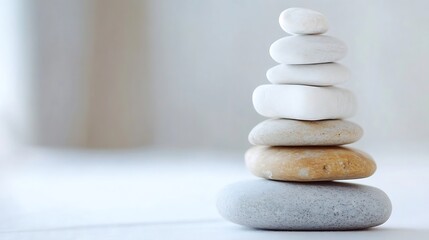 Leinwandbilder - Artistic arrangement of smooth stones stacked in a calming formation symbolizing balance and harmony : Generative AI
