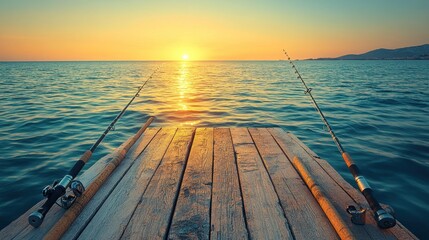 Canvas Print - Peaceful fishing pier at sunset over calm sea