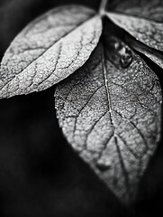 Aufkleber - Close up of dark and textured leaves highlighting intricate details in black and white : Generative AI
