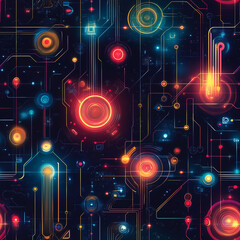 Poster - Vibrant abstract circuitry design featuring glowing elements in a dark background showcasing technological aesthetics