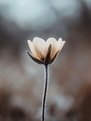 Poster - Delicate flower standing gracefully in a blurred background capturing fragile beauty : Generative AI