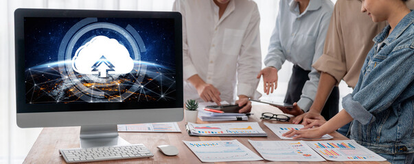 Fototapete - Cloud computing software for brisk remote work and personal data storage