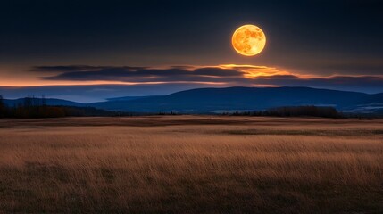 Aufkleber - Stunning night sky landscape with bright full moon illuminating serene fields : Generative AI