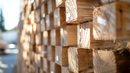 Poster - Stacked wood logs in sunlight showcasing texture and craftsmanship perfect for construction and design needs : Generative AI