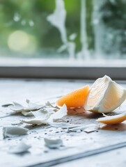 Aufkleber - Fresh Citrus Fruit and Broken Ceramic on a Rustic Kitchen Table : Generative AI