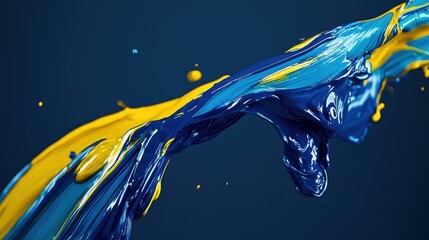 Poster - Vivid colors of blue and yellow flow and swirl together, forming an abstract design that contrasts sharply with the dark backdrop, inviting exploration of texture and motion