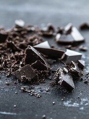 Aufkleber - Rich Dark Chocolate Chunks Crumbled on Dark Surface for Dessert Recipes and Sweet Experiences : Generative AI