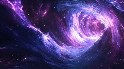 Poster - A mesmerizing swirl of purple, blue, and pink hues forms a dynamic pattern in deep space, representing cosmic energy and the beauty of the universe. Stars twinkle in the background