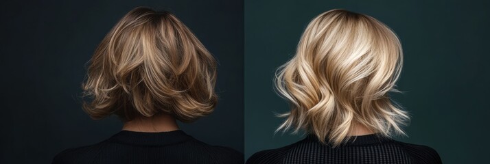 Poster - Transformation of hairstyle from dull to stylish with expert styling at a salon during evening hours. Generative AI