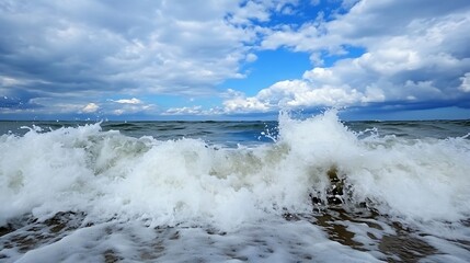 Aufkleber - Powerful ocean waves crash against the shore creating a dynamic scene of movement and natural beauty : Generative AI